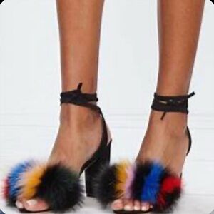 Loeffler Randall Black Heels with Multicolor faux fur details